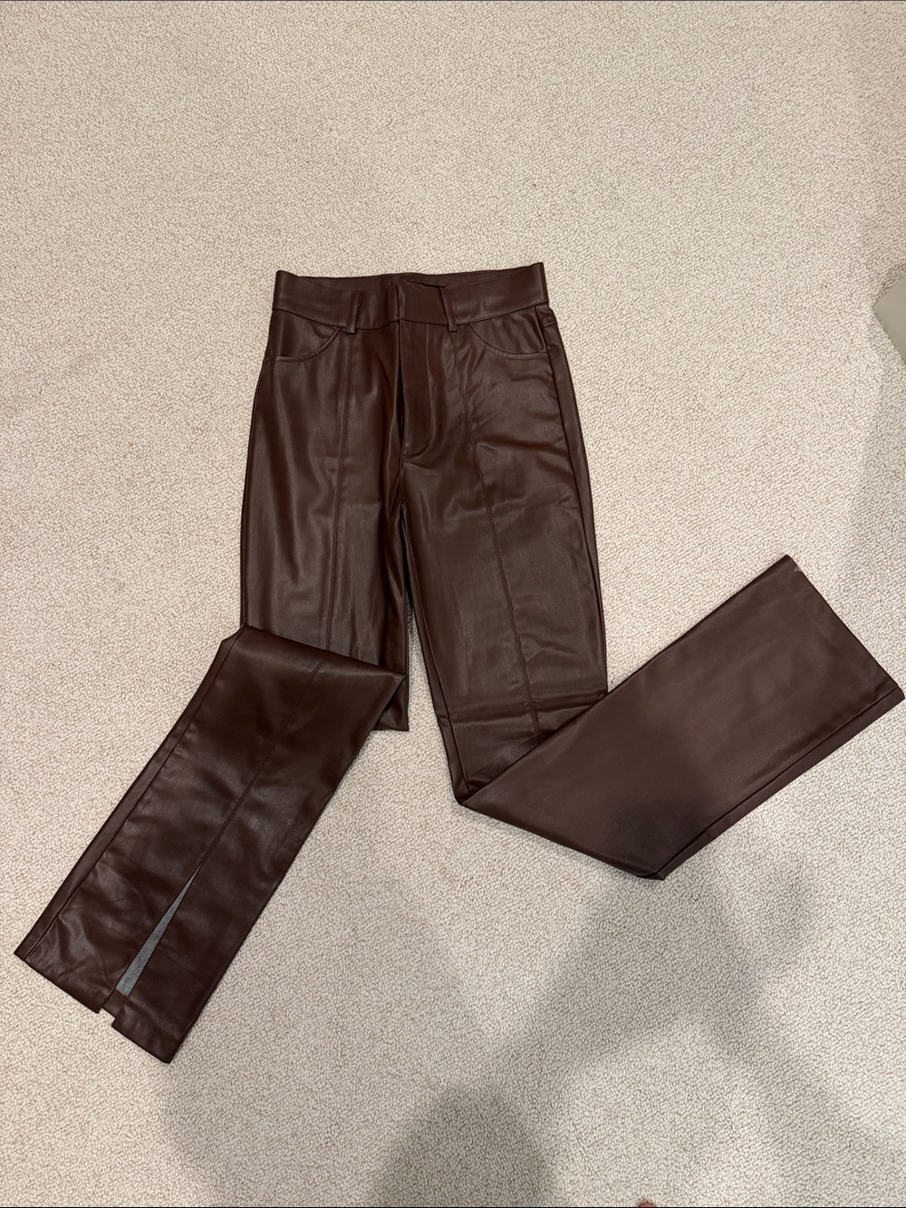 Zara Brown Faux Leather split hem Pants